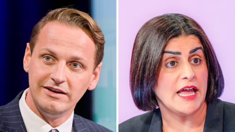 Mike Tapp and Shabana Mahmood in a composite picture. Tapp is wearing a dark pinstripe suit, while Mahmood is wearing a dark jacket. Both look as if they are about to speak.