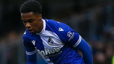Kane Thompson-Sommers in action last season during his loan spell at Bristol Rovers in February.