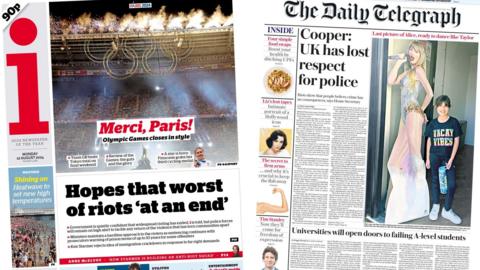 The front pages of the i and the Daily Telegraph