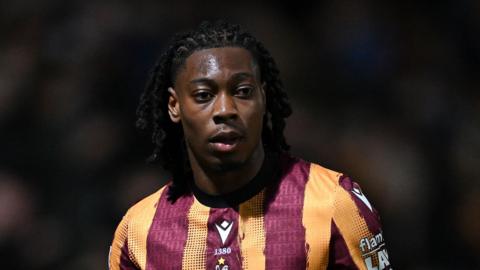 Tayo Adaramola playing for Bradford last season