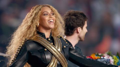 Beyonce performing at the Super Bowl