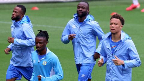 DR Congo's players train at Liege's stadium before their friendly with Denmark