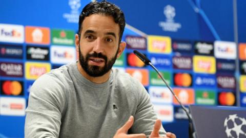 Ruben Amorim at a Champions League media conference