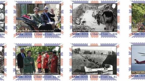 A picture of the liberation day stamps to be released in August. It is a selection of the few with 4 of the stamps pictured. 