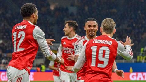 Arsenal celebrating a goal on matchday seven against Inter in the Champions League 
