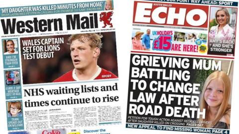 Front pages of the Western Mail and South Wales Echo