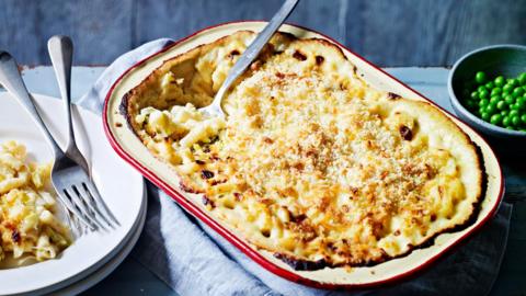 A traybake of macaroni cheese