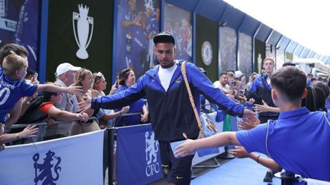 Morgan Rogers of Chelsea greets fans
