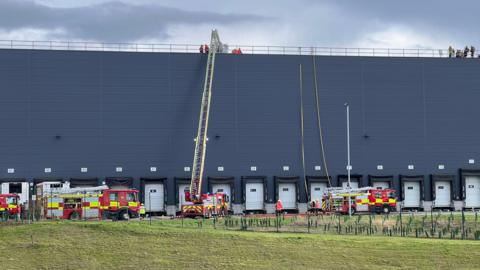 Firefighters at the Lidl warehouse in Peterborough