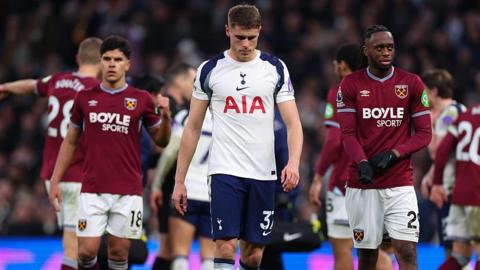 Tottenham and West Ham players look on during their Premier League match in January 2026