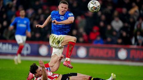 Portsmouth's Colby Bishop has an attempt at goal against Sheffield United