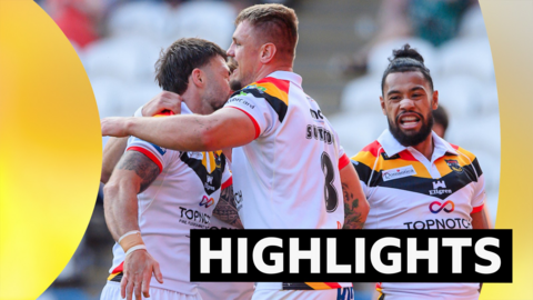 Bradford's Ryan Sutton celebrates a try against Huddersfield