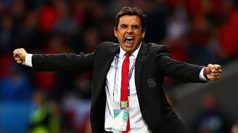 Chris Coleman celebrates at Euro 2016