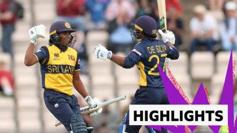 Sri Lanka batters Nilakshi de Silva and Kaushani Nuthyangana celebrate their win