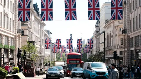 London with UK flags
