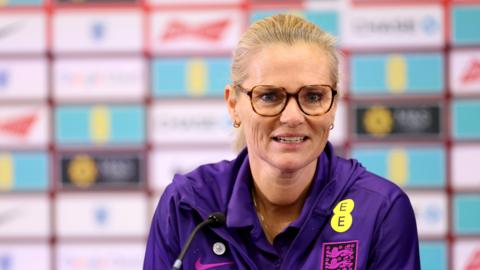 Sarina Wiegman speaks at a news conference