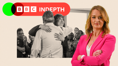Image of Reeves and Starmer hugging, with another image of Laura K to the side