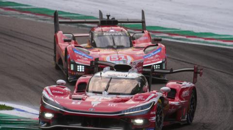 Toyota Racing's Toyota TR010 Hybrid, driven by Sebastien Buemi from Switzerland, Brendon Hartley from New Zealand, and Ryo Hirakawa from Japan, competes during the WEC 6 Hours of Imola at Autodromo Enzo e Dino Ferrari in Imola, Italy, on April 19, 2026