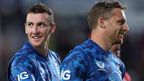 Harry Brook smiles after victory