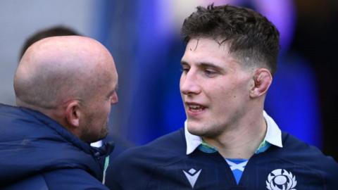 Rory Darge in conversation with Scotland head coach Gregor Townsend