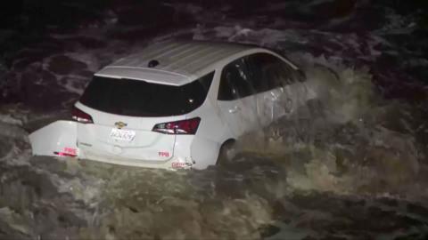 White LADF vehicle in ocean at night