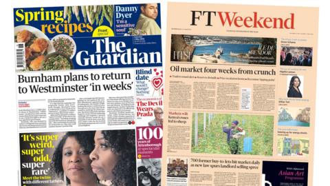 Newspaper headlines: 'Burnham plans to return' and 'Four weeks from crunch'