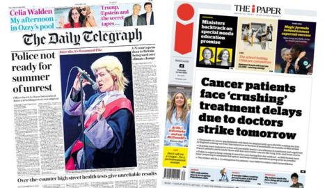 Front page of the Daily Telegraph and the i Paper.
