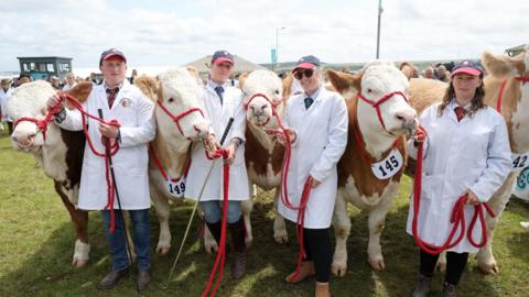 Winners of the Best Team of Five Beef Animals of a Breed award during the Royal Cornwall Show