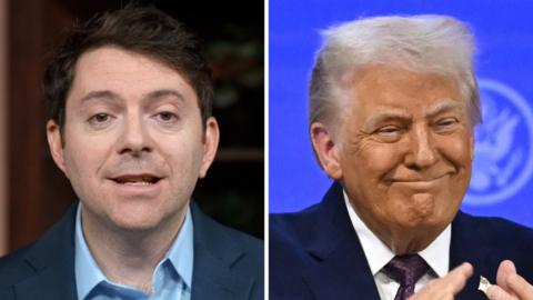 Daniel Bush on the left and Donald Trump on the right of a split screen.