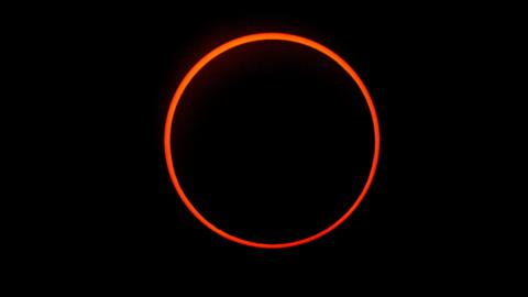 The 'ring of fire' effect caused during the annular solar eclipse