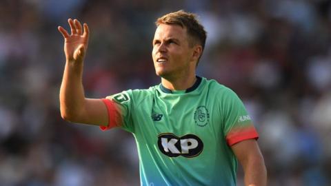 Sam Curran of Oval Invincibles catches the ball during The Hundred match between Oval Invincibles and Northern Superchargers at The Kia Oval on August 02, 2024