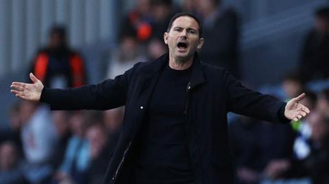 Coventry City boss Frank Lampard with his arms outstretched in frustration