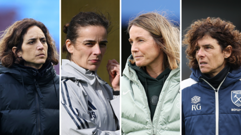 There are four female head coaches in the Women's Super League: (left to right) Natalia Arroyo at Aston Villa, Renee Slegers of Arsenal, Chelsea's Sonia Bompastor and Rita Guarino at West Ham