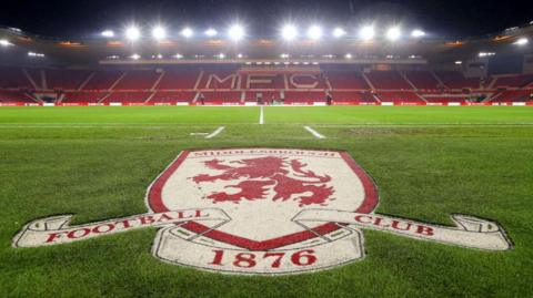 Middlesbrough's club crest on the playing surface at the Riverside Stadium