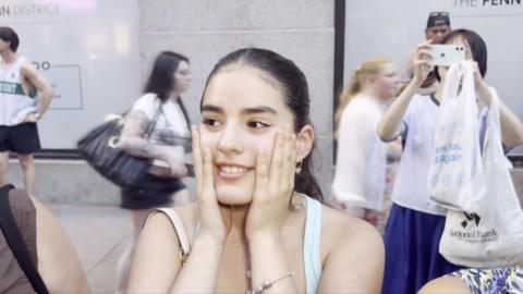 A girl is reacting to wedding announcement.