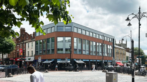 A general view of St Mary's House, an office block on the corner of two roads in Reading town centre.