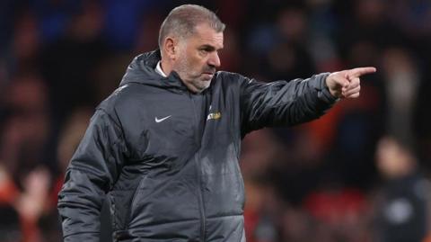 Spurs boss Ange Postecoglou points at fans after Bournemouth defeat