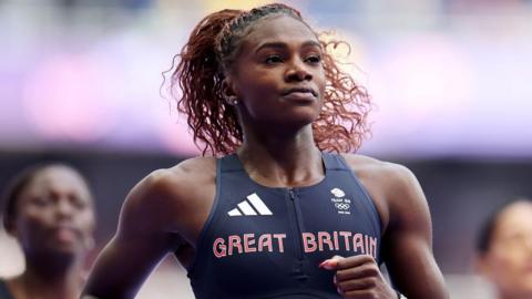 Dina Asher-Smith competing in the 200m heats at the Paris 2024 Olympics