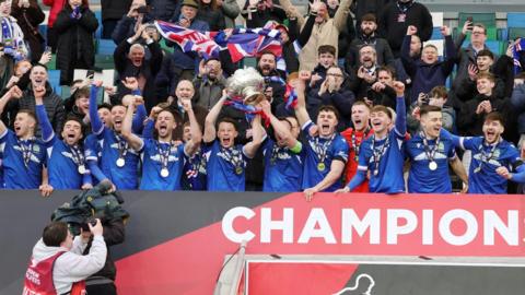 Linfield celebrate winning BetMcLean Cup