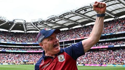 Micheal Donoghue celebrates Galway's semi-final win