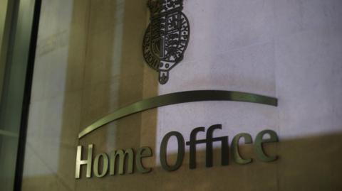 A general view of the Home Office sign outside the office building in Westminster. 