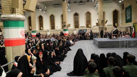 Iran's Supreme Leader Ayatollah Ali Khamenei speaks during a meeting with students in Tehran, Iran, 2 November 2024.