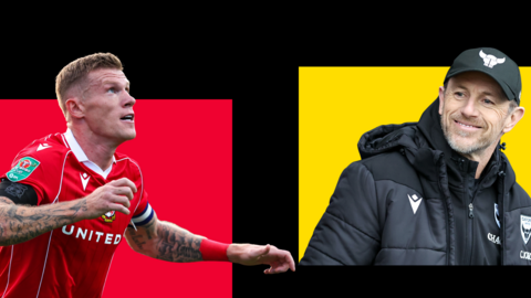 Side-by-side photos of Wrexham's James Maclean and Oxford United boss Gary Rowett