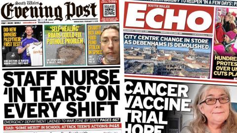 Front pages of South Wales Evening Post/South Wales Echo