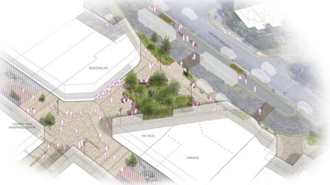 Artist's impression of how the public space area around McDonalds in Liscard could look.