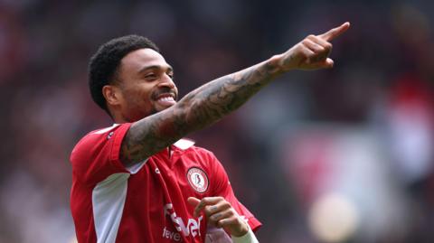 Delano Burgzorg of Bristol City celebrates