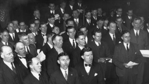 The Pontardawe Male Voice Choir pictured rehearsing in 1937