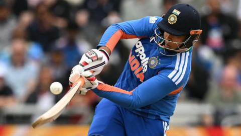 India batter Vaibhav Sooryavanshi hits a six 