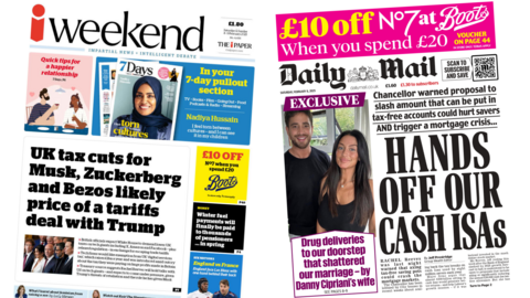 Composite image of the i weekend front page and Daily Mail front pages next to each other