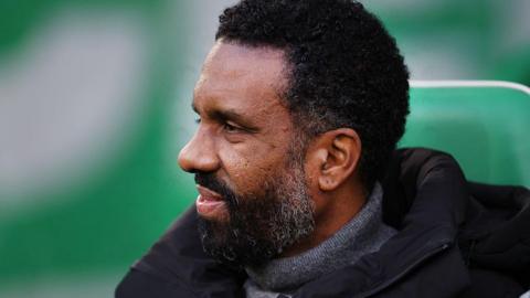 An image of Celtic manager Wilfried Nancy looking on during the match between Celtic and Aberdeen